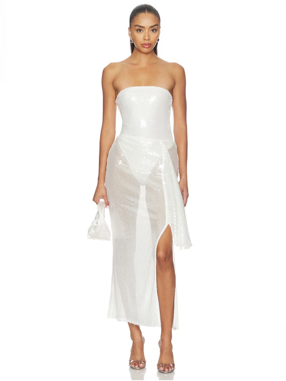 Citra Sequin White Sheer Maxi Skirt Set